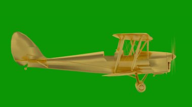 Yeşil arka planda yeşil bir stüdyoda eski bir uçağın üç boyutlu görüntüsü.