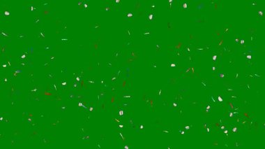 Açık yeşil, renkli kar taneleri olan kırmızı vektör arka plan. Yılbaşı kar taneleriyle parlayan renkli çizimler. Yılın şablonu.