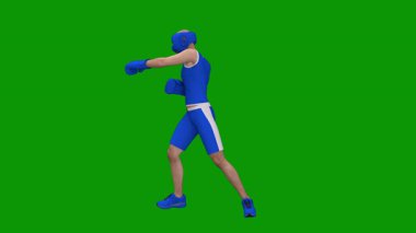 Beyaz arka planda, mavi eldivenli, erkek bir boksörün 3 boyutlu görüntüsü..