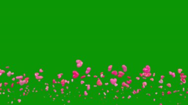 Bir sürü konfetisi olan kırmızı ve beyaz kalplerin üç boyutlu resmi.