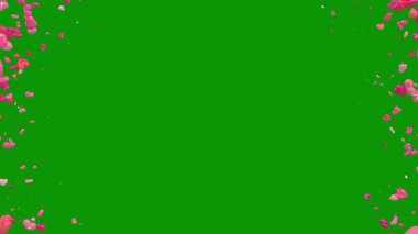 Yeşil ve pembe yapraklı kırmızı kalpler. Sevgililer Günü. Aşk, romantizm.