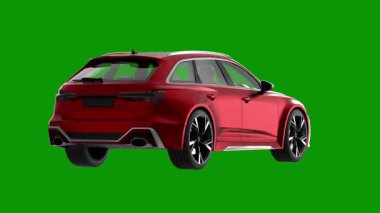 Yeşil arka planda 3 boyutlu kırmızı araba görüntüleniyor