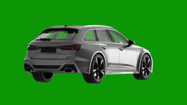 Yeşil arka planda izole edilmiş modern bir arabanın 3 boyutlu görüntüsü. 3d oluşturma.