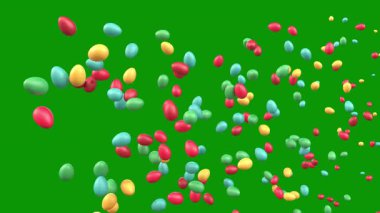 Yeşil, kırmızı, kurdeleli mavi balonlar. 3d illüstrasyon