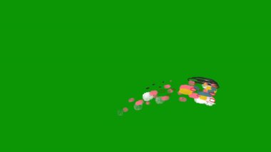 Yılbaşı oyuncağı desenli yeşil ve beyaz bir kağıdın renkli arkaplanı. Düz yat. Boşluğu kopyala