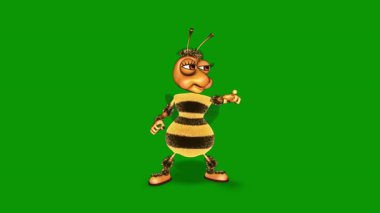 3 d cartoon cute bee isolated on green background - 3 d rendering