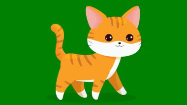 Yeşil arka planda sevimli çizgi film kedisi. vektör illüstrasyonu