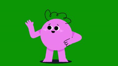 Pembe gözlü, yeşil burunlu, yeşil yapraklı mor bir canavar. Çizgi film karakteri. vektör illüstrasyonu