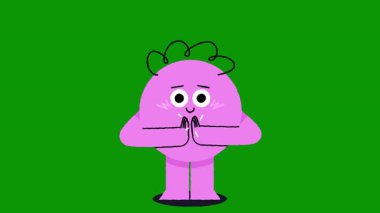 İzole edilmiş arka planda mor gözlü şirin yeşil canavarın vektör çizimi.