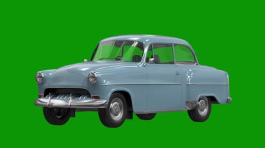 yeşil retro araba beyaz arkaplanda izole edildi