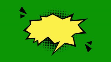 Konuşma baloncuklu yeşil yıldız. Yeşil arkaplanda vektör olarak çizgi film simgesi