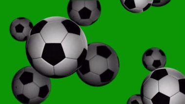 Siyah arka planda yeşil futbol topları. futbol topu.