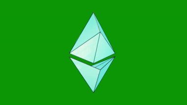 ethereum işareti illüstrasyonu. Vektör. Açık gri arkaplan üzerinde yumuşak yeşil gradyan ggound üç boyutlu illüstrasyon.
