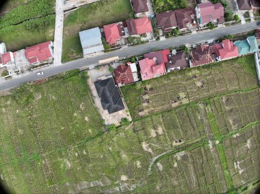 Sungai Penuh, Jambi, Endonezya 'daki tropikal ormanlarla çevrili yamaç manzarası. Highland bölgesinde teraslı arazi kullanımı, yeşil bitki örtüsü ve sürdürülebilir tarım gösteriliyor.