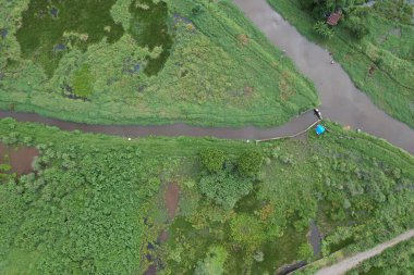 Sungai Penuh, Jambi, Endonezya 'daki tarımsal arazi ve doğal bitki örtüsü örnekleri. Tropikal dağlık bölgede karışık tarım arazisi dokusu, yeşil alanlar ve kırsal araziler gösteriliyor..