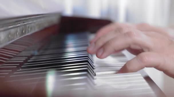 Musicista suona melodia premendo i tasti sulla tastiera del pianoforte — Video Stock