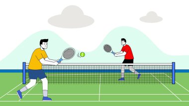 Minimalist Düz Tasarımda Rekabetçi Tenis Maçı