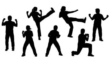 Siyah Katı Zumba Eğitmeni Siluetleri Beyaz Arkaplanda Altı Kişilik Seti.