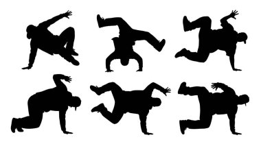 Siyah Katı Hip Hop Freeze Dondurucu Siluetler Beyaz Arkaplanda Altı Seti.