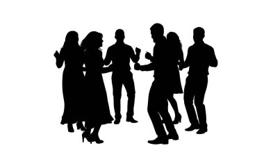 Siyah Çember Dans Silüetleri Beyaz Arkaplanda Altı Kişilik Seti beyaz arka planda izole edildi.