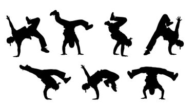 Siyah Katı Köprü Dondurucu Zemin Poz Siluetleri. Düz beyaz arkaplanda izole edilmiş..