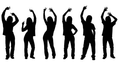 Siyah Katı Kulüp Dansçısı Siluetleri Beyaz Arkaplanda Altı Kişilik Seti beyaz arka planda izole.