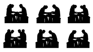 Siyah Katı Düet Piyanist Siluetleri Beyaz Arkaplanda Altı Kişilik Seti.