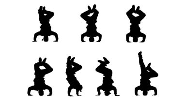 Siyah Katı Başlık Üçlü Denge Siluetleri Altı set sade beyaz arka planda izole.