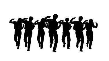 Beyaz Arkaplanda Altı Kişilik Siyah Kpop Dans Siluetleri beyaz arka planda izole edildi.