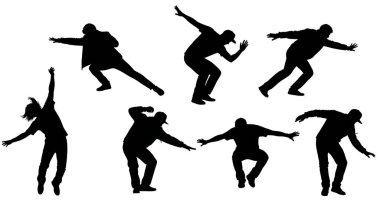 Siyah Katı Ay Yürüyüşü Kaydırma Değişkenleri Altı 'lı set düz beyaz arka planda izole edilmiş.