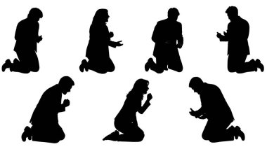 Siyah Katı Şarkıcı Diz çökmüş Drama Siluetleri Beyaz Arkaplanda Altı Kişilik Seti.