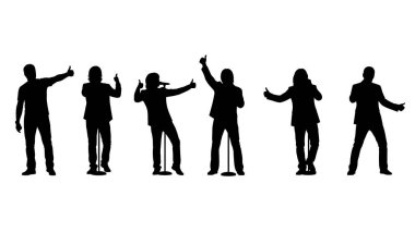 Siyah Solid Şarkıcısı Beyaz Arkaplanda Altı Kişilik Siluet Seti 'ni Beyaz Arkaplanda İzole Etti.