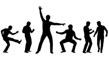 Siyah Katı Twist Dans Siluetleri Beyaz Arkaplanda Altı Kişilik Seti beyaz arka planda izole.