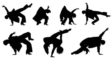 Siyah Katı Vogue Dip Drop Taşıma Siluetleri Altı kişilik set sade beyaz arkaplanda izole edildi.