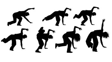 Siyah Katı Vogue Dip Drop Taşıma Siluetleri Altı kişilik set sade beyaz arkaplanda izole edildi.