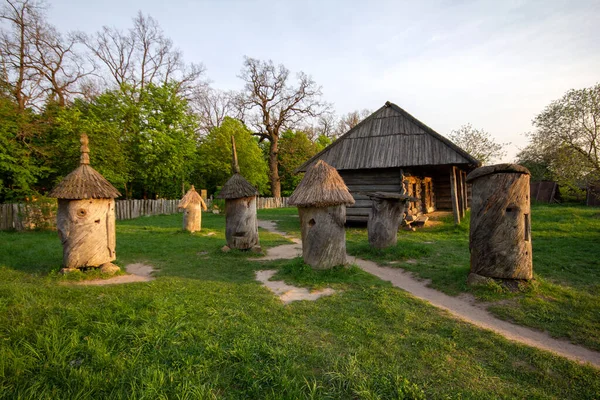 Taş yapılar ve yeşilliklerle çevrili geleneksel ahşap ev