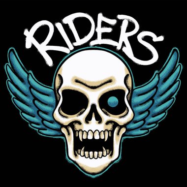 Sokak kıyafetleri çizimi için Kanatlı ve Süvarili Kafatası