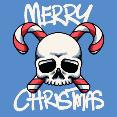 Noel kafatası eli çizilmiş tişört çizimi