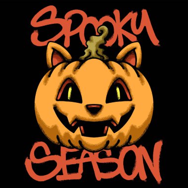 Ürkütücü Sezon Balkabağı el çizimi tişört illüstrasyonu