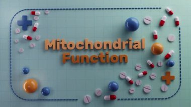 Infographic, sağlık tabletlerinin mitokondriyal etkinlik ve enerji üretimini nasıl etkilediğini gösteriyor, hücresel enerji transferinde ve mitokondriyal