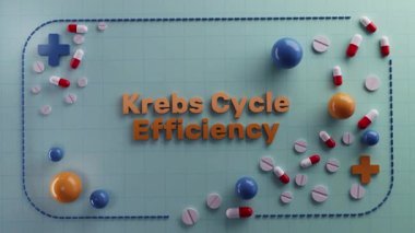 Biyokimyasal süreç görsel tasviri, tıbbi diyagram gösterimi metabolizma ve haplar, hücresel enerji döngüsünü haplar ve tıbbi sembollerle gösteren detaylı eğitim grafiği