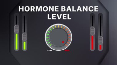 Animasyon hormon denge göstergesi düşük ile yüksek arasında dalgalanma gösteriyor. Endokrin görseller, sağIık, ruh hali düzenlemesi, metabolizma ve tıp eğitimi projeleri için harika.