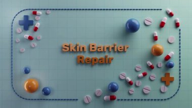 canlı cilt ürünü görselleştirmesi, renkli küreleri olan dermatoloji pazarlama görselleri, cilt markalaştırma tasvirleri tablet temsilleri ve profesyoneller için yatıştırıcı pastel tonlar