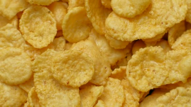 Cornflakes rotating, close up, top view — Stock Video