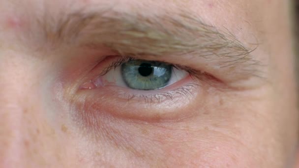 Gros plan d'un œil masculin regardant la caméra. — Video