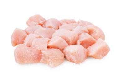 Fileto, parçalara ayır. Pembe, etin beyaza izole edilmiş taze ve dokusunu gösteriyor. Yüksek kalite fotoğraf,