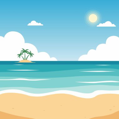 Palmiye adalı tropik plaj manzarası