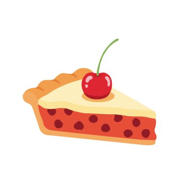 Bir dilim vişneli turtanın vektör çizimi. Üstünde kremalı ve kirazlı..