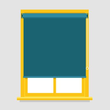 Düz minimalist tarzda koyu mavi silindirli sarı pencerenin vektör çizimi.