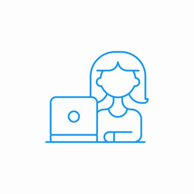 kadın dizüstü bilgisayarı çalışma simgesi vektörü